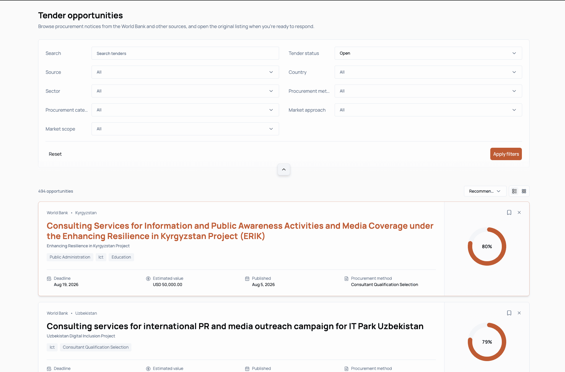 Silka tender workflow with opportunity matching and bid preparation tools
